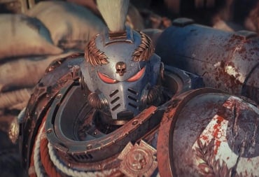 A close-up of a Space Marine covered in blood in Warhammer 40k: Space Marine 2